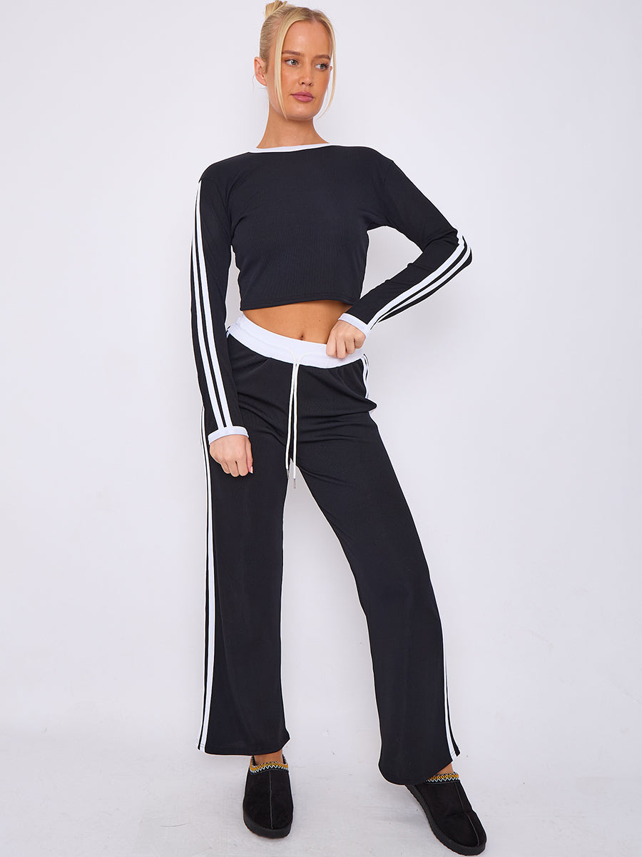 Ribbed Crop Top & Trouser Co-ord With Stripe Detail