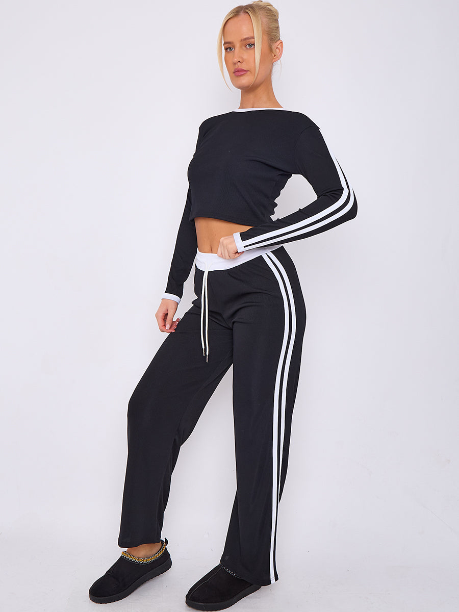 Ribbed Crop Top & Trouser Co-ord With Stripe Detail