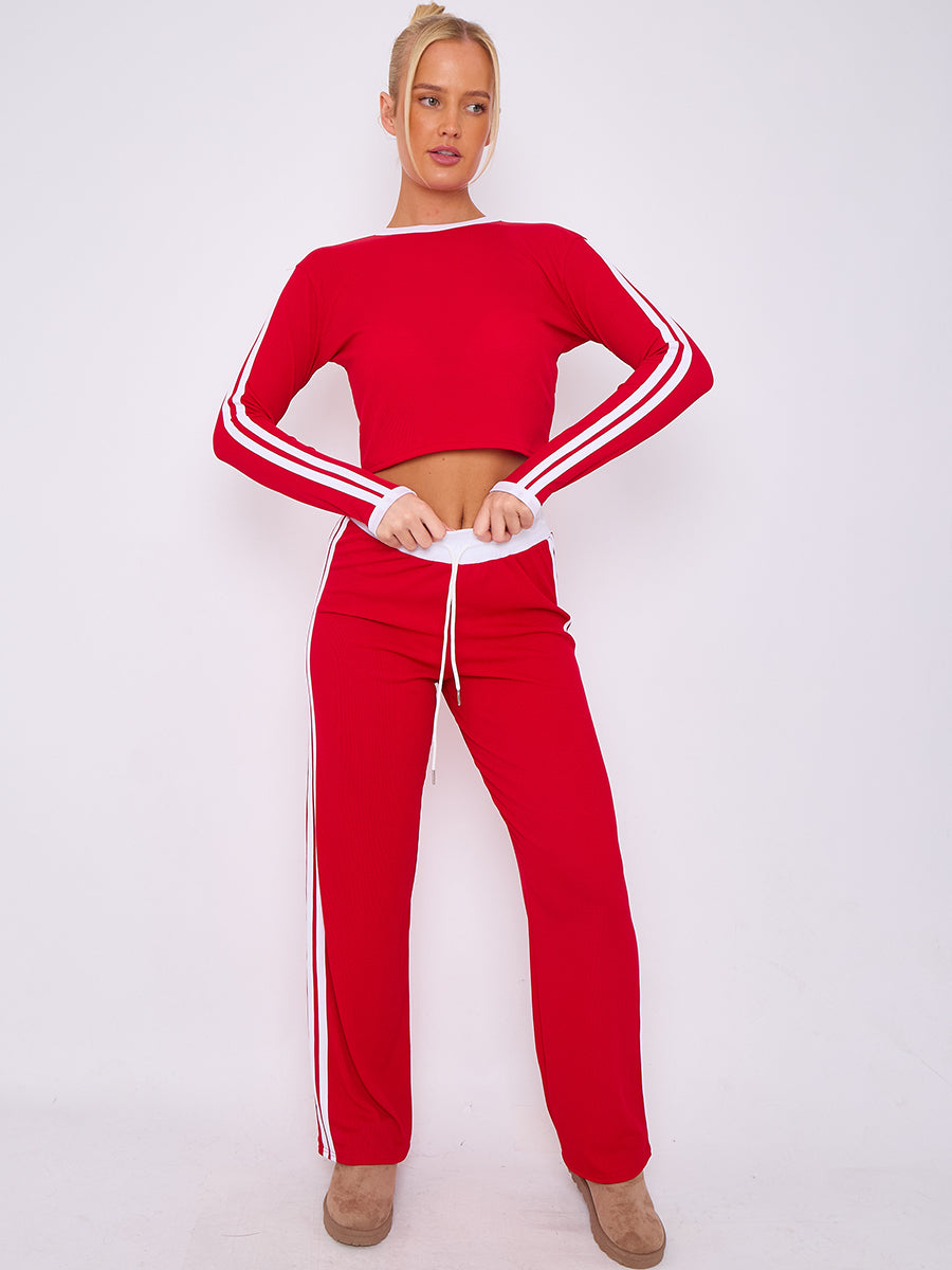 Ribbed Crop Top & Trouser Co-ord With Stripe Detail