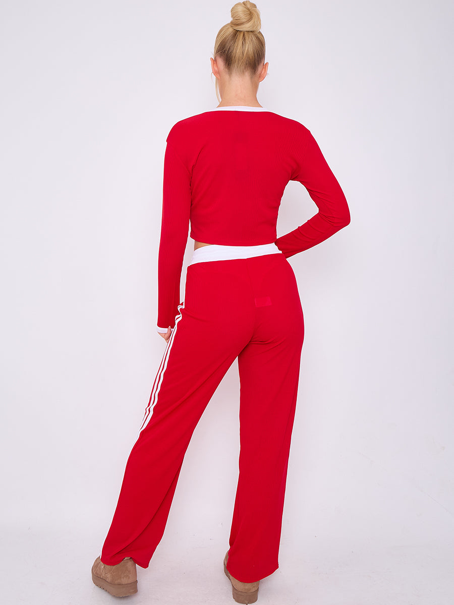 Ribbed Crop Top & Trouser Co-ord With Stripe Detail