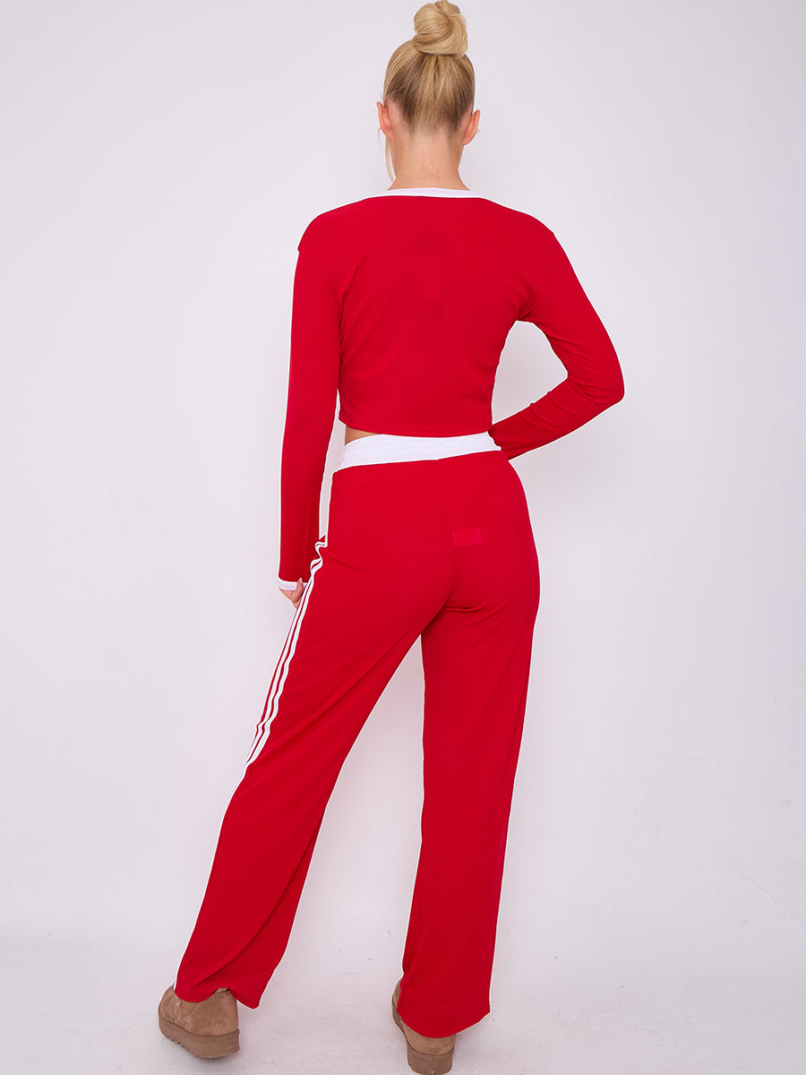 Ribbed Crop Top & Trouser Co-ord With Stripe Detail