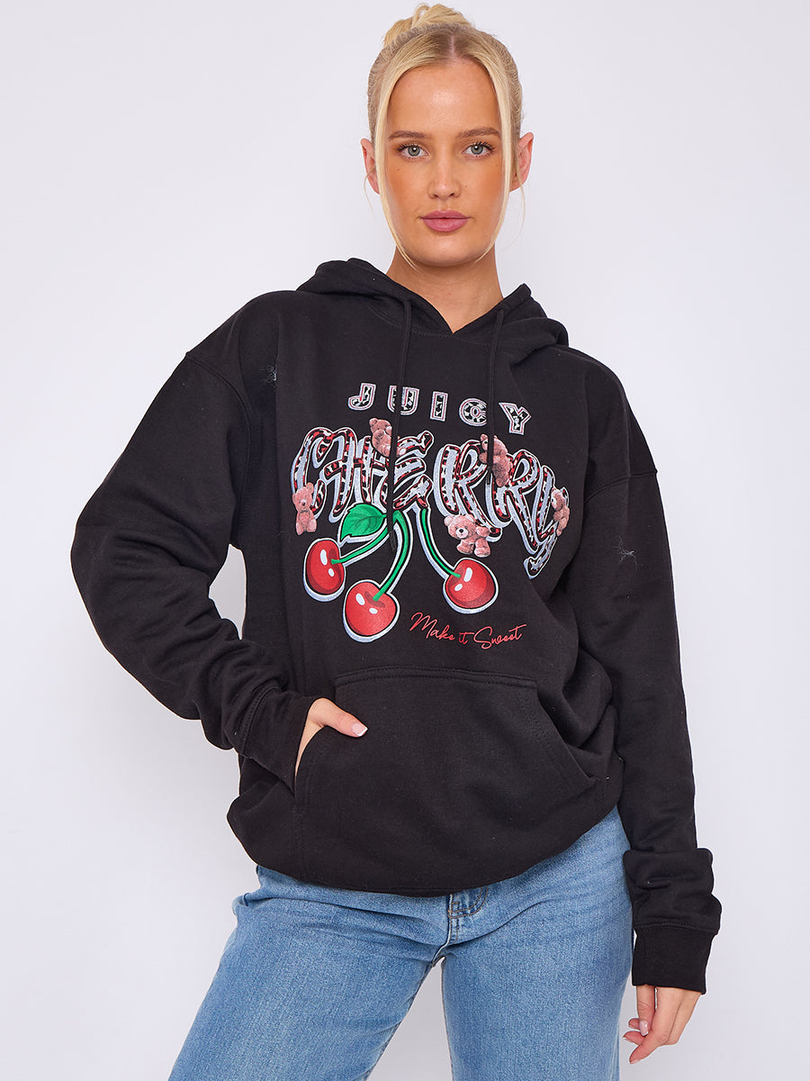 Juicy Cherry Print Graphic Hoodie
