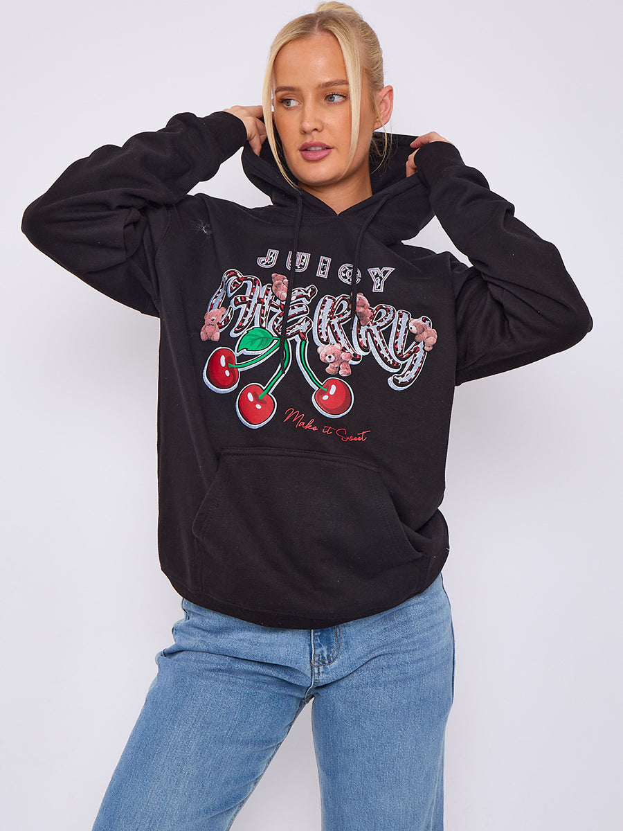 Juicy Cherry Print Graphic Hoodie