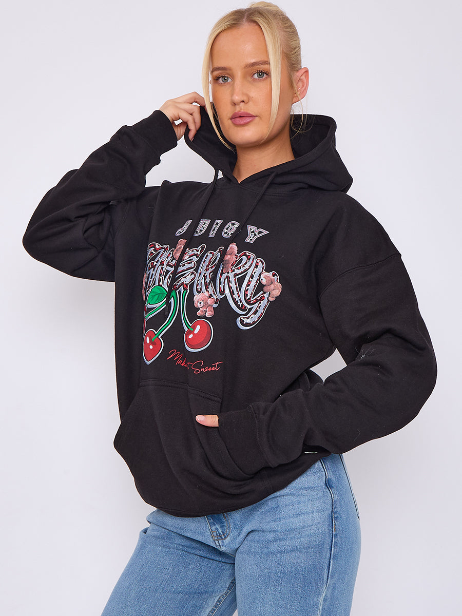 Juicy Cherry Print Graphic Hoodie