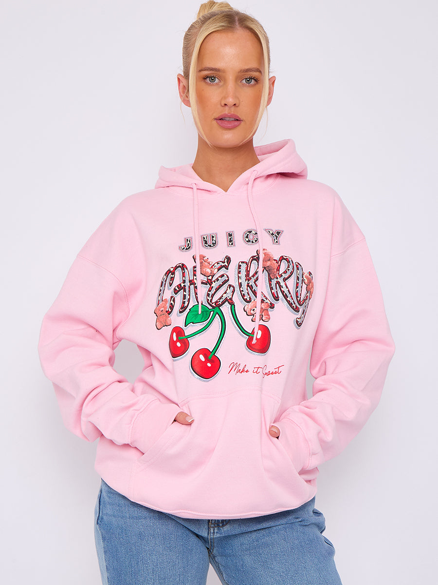 Juicy Cherry Print Graphic Hoodie