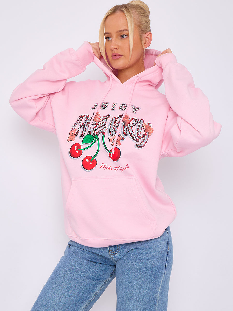 Juicy Cherry Print Graphic Hoodie