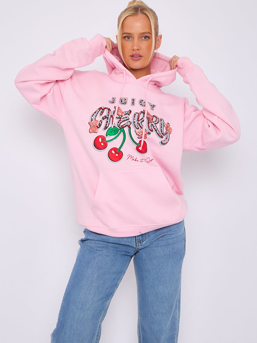 Juicy Cherry Print Graphic Hoodie