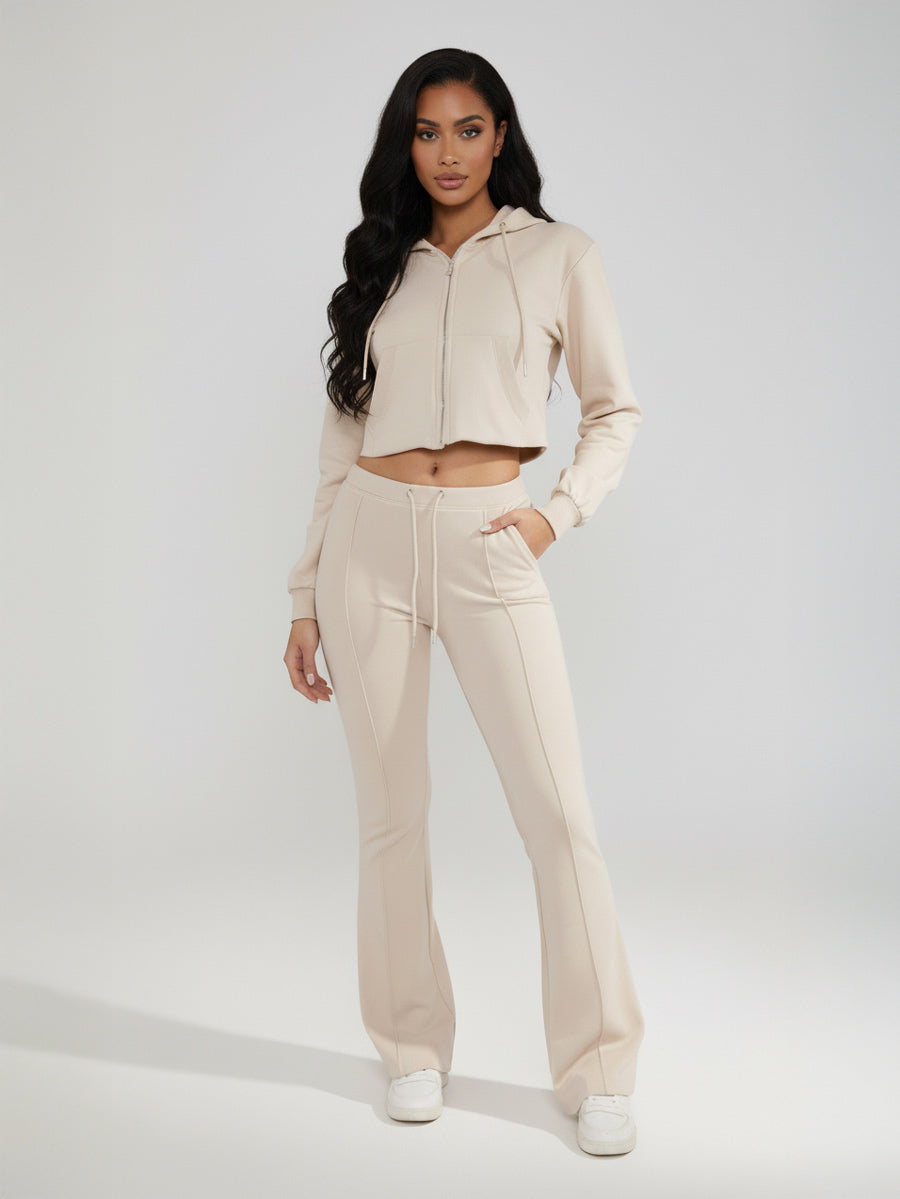 Interlock Cropped Zip Hoodie and Flared Trouser Set