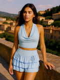 Tie Front Slinky Frill Detail Shorts