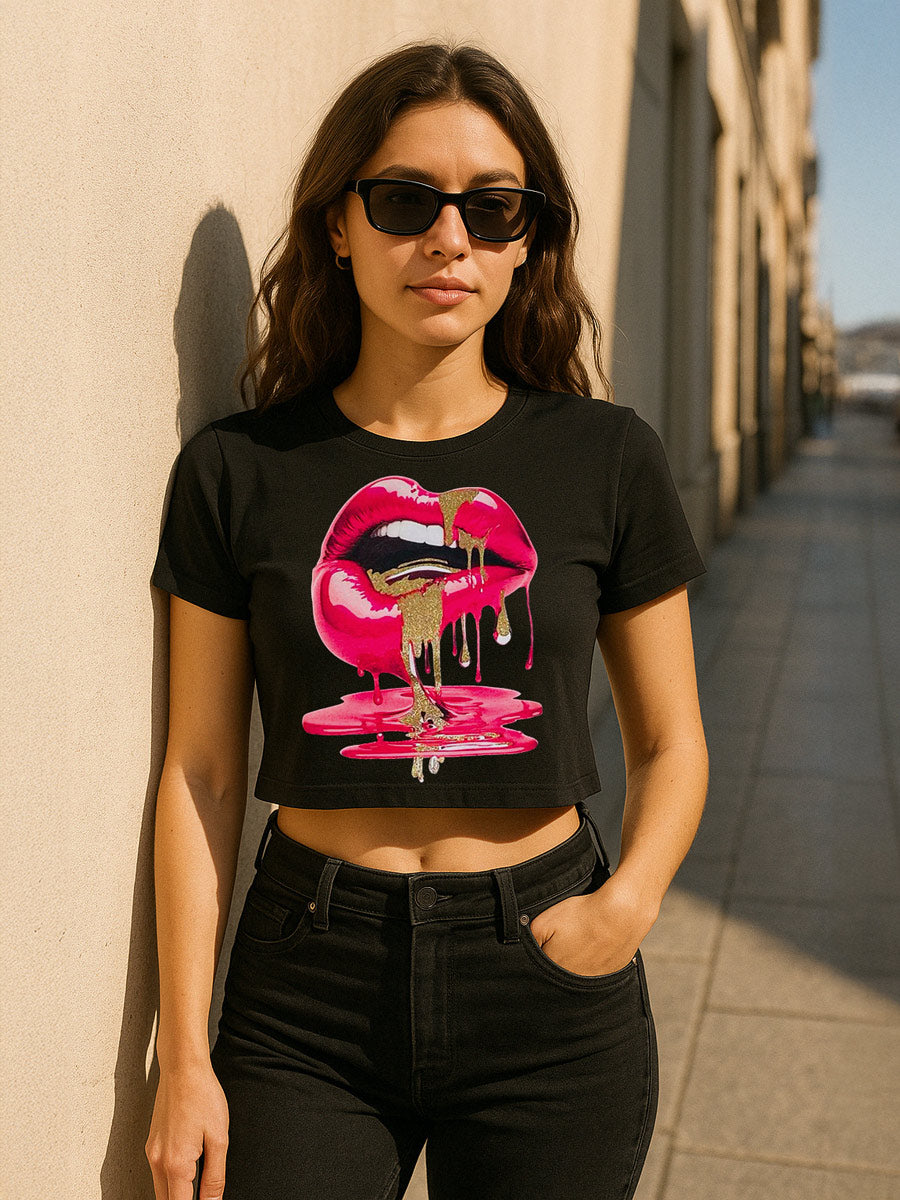 Lip Graphic Printed Crop Top