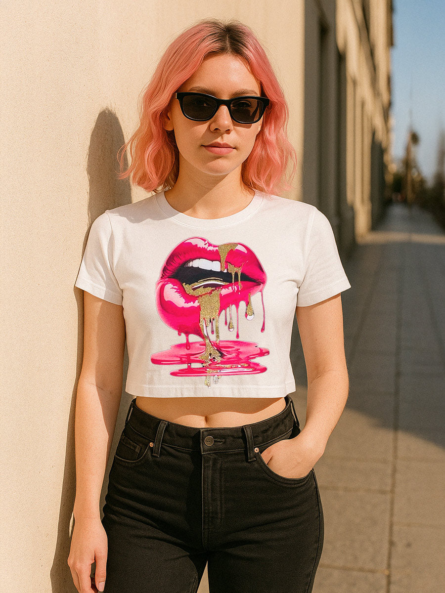 Lip Graphic Printed Crop Top