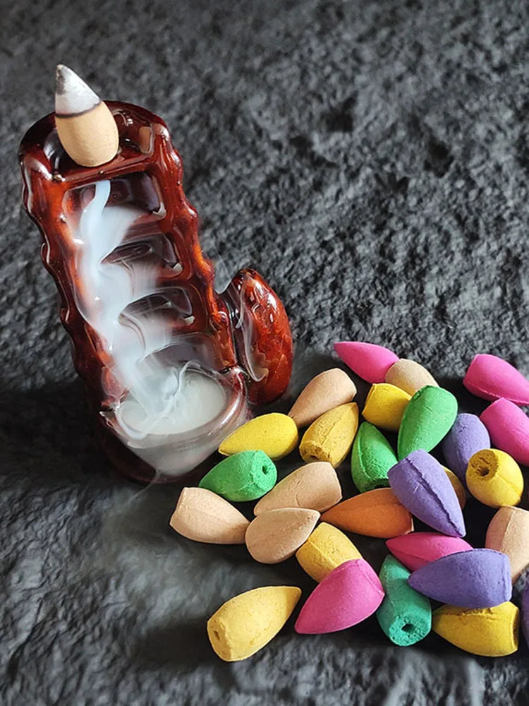 20 pcs Natural Indian Cone Insence Lavender Waterfall Reflux Tower Incense for Backflow Burner Home Tea Room Hotel Fragrance