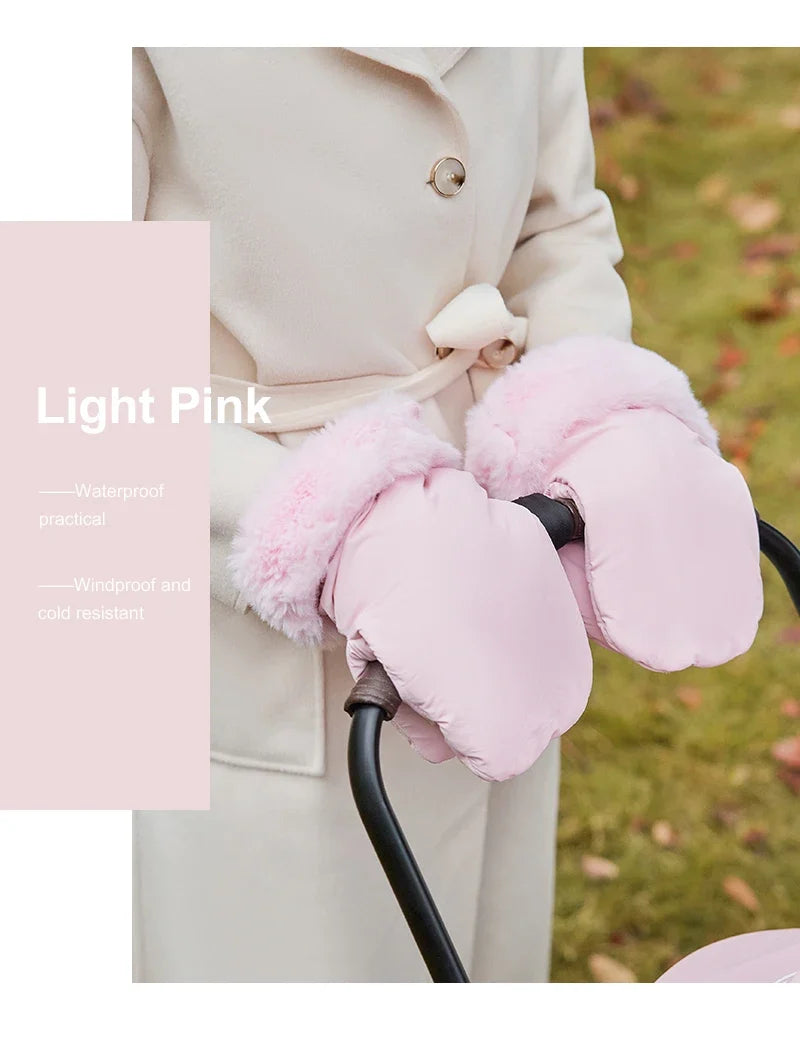 Stroller Gloves 1 Pair Winter Windproof Warm Cute Bear Brown Style Universal Prams Gloves Waterproof Baby Stroller Accessories