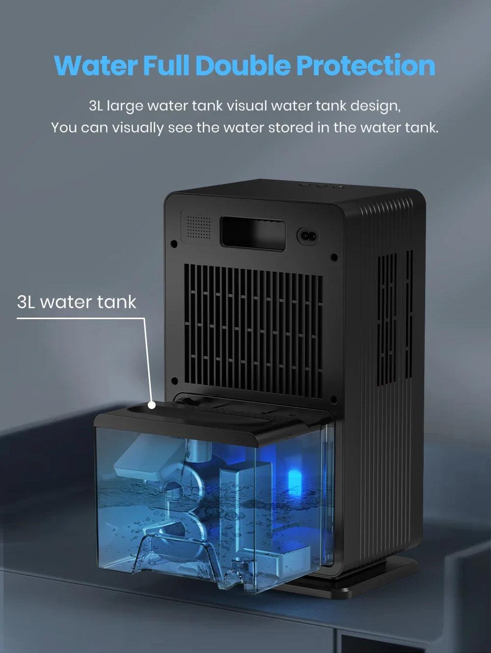 Home Dehumidifier, 750 sq. ft. bathroom dehumidifier, 100 oz dehumidifier, 7 colors night light, auto shut off, sleep mode