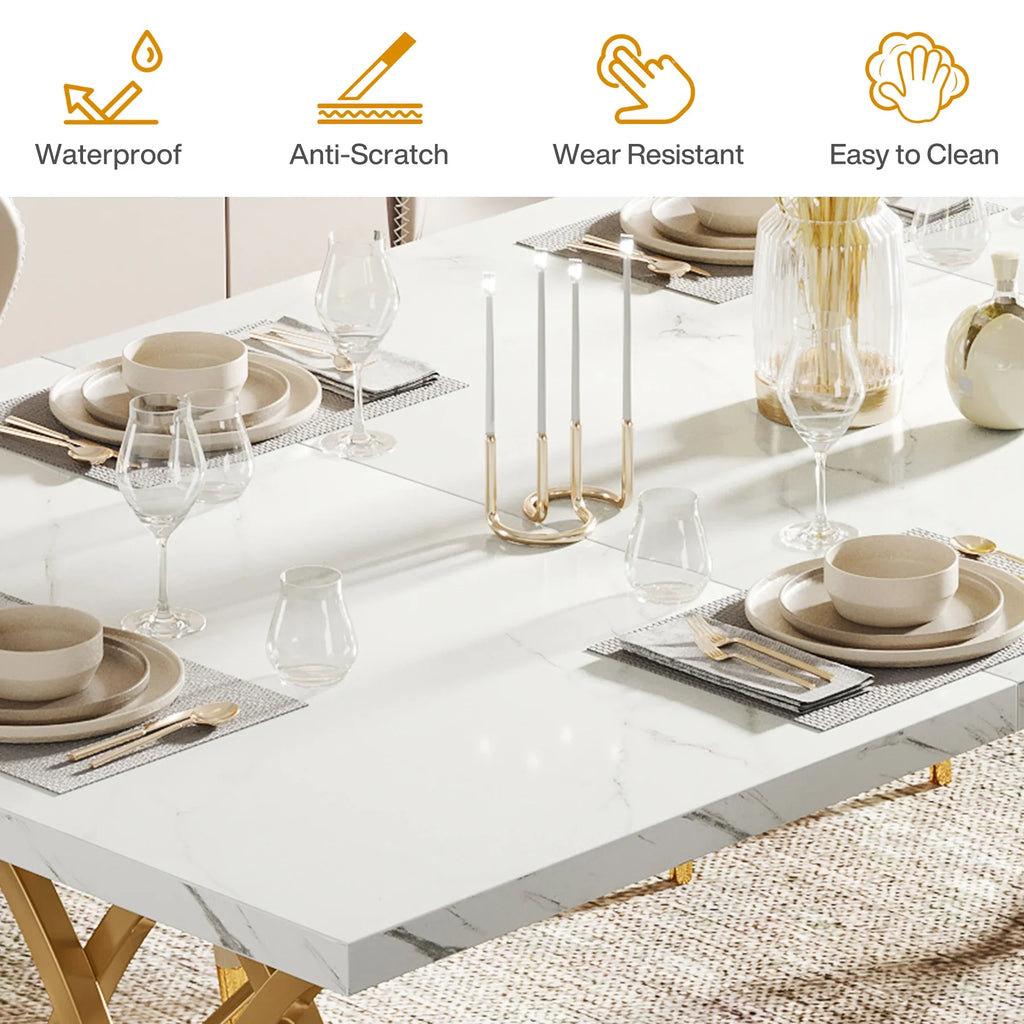 Tribesigns 63-Inch Rectangular Dining Table for 4 to 6, Modern Kitchen Table with Faux Marble Table Top, White Dinner Tables