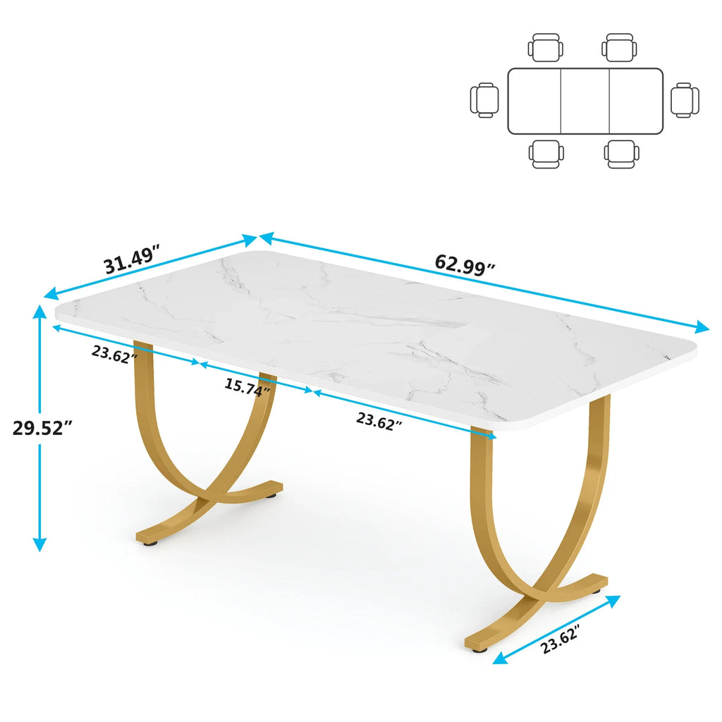 Tribesigns 63-Inch Rectangular Dining Table for 4 to 6, Modern Kitchen Table with Faux Marble Table Top, White Dinner Tables