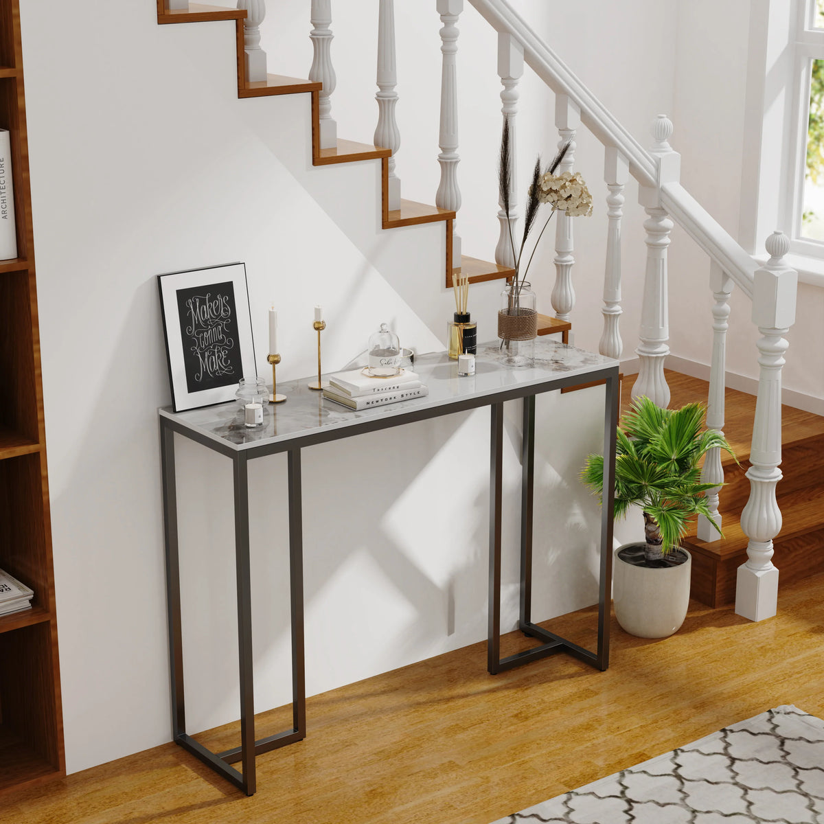 Marble Console Table Modern Accent Side Stand Sofa Entryway Hall Furniture Storage Display Table Metal Frame