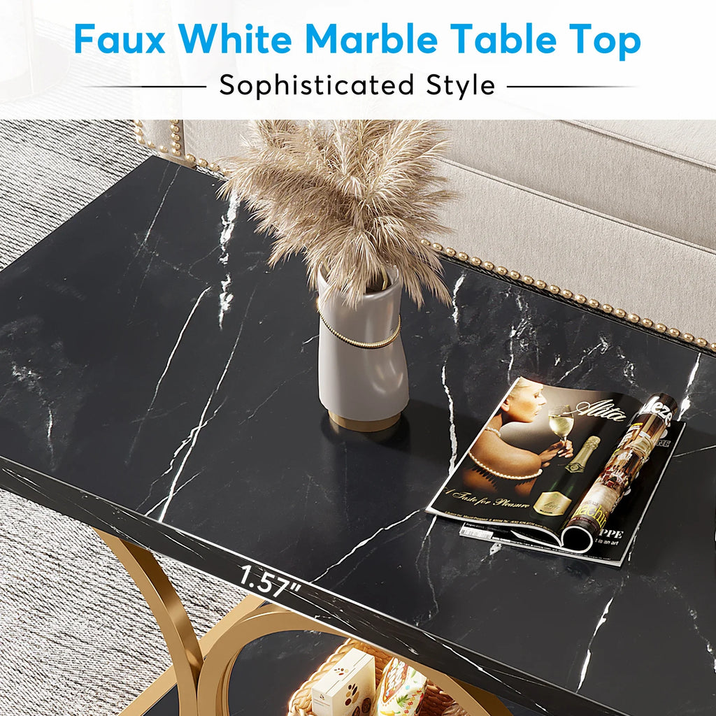 Tribesigns Rectangle Coffee Table, 47.24-inch Modern Coffee Tables for Living Room, 2-Tier Faux Marble Wood Coffee Table
