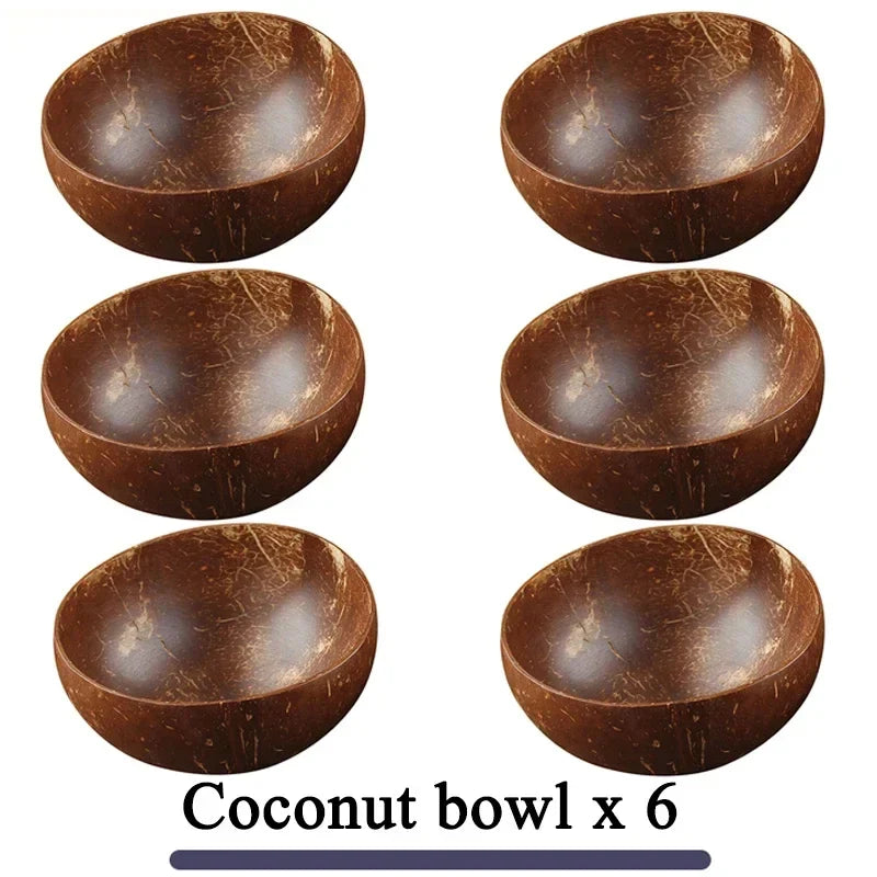 Natural Coconut Bowl Dinner Set for Women, Handmade Wooden Tableware, Wood Spoon, Dessert Fruit Salad, Mixing Rice Ramen Bowl, 1