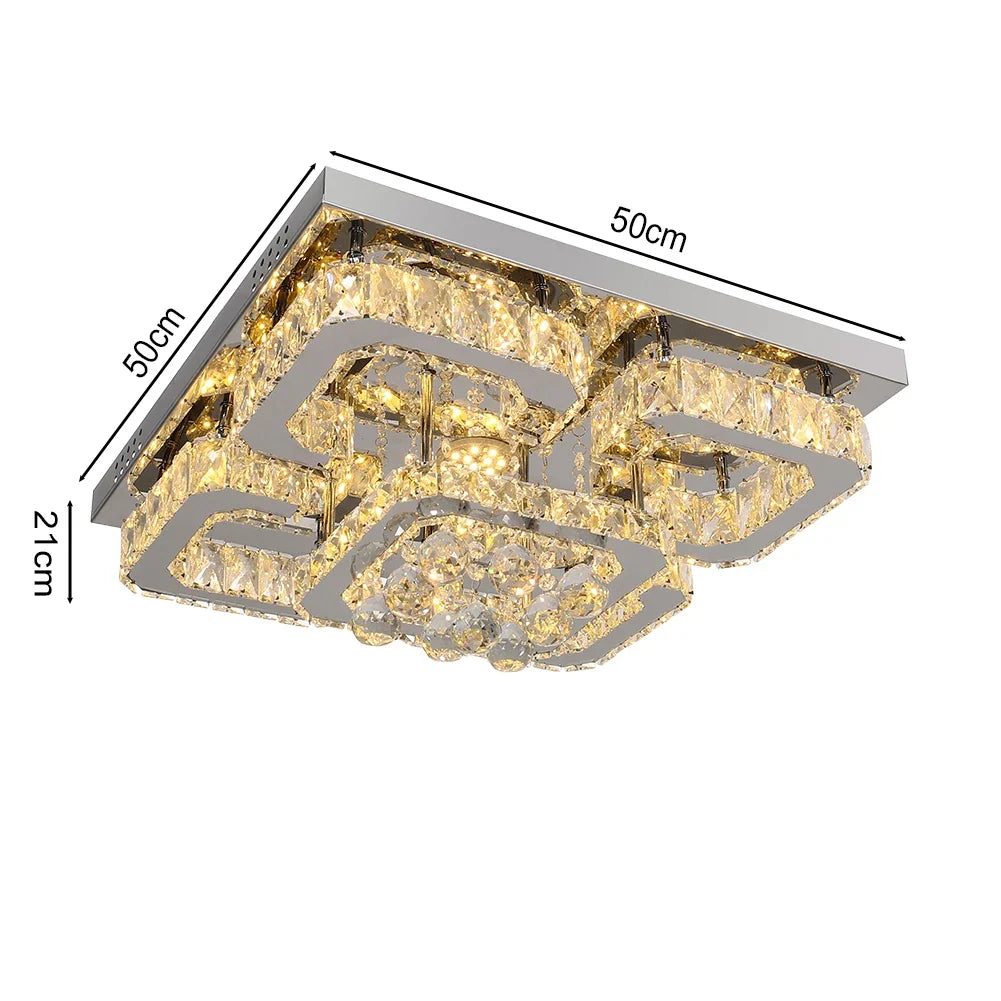 KOMORE Modern Fancy Crystal LED Flush Mount Ceiling Light Fixture, 68 W Cool White / Stepless Dimming for Office, Living Room