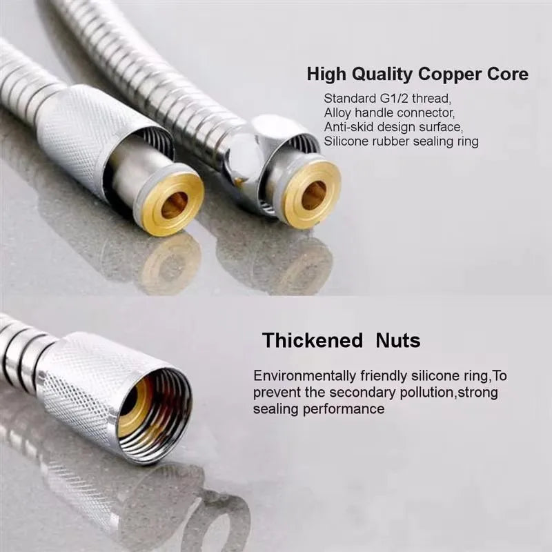 High Quality Grey 1.5m/ 2m /3m G1/2 Inch Flexible Shower Hose Stainless Steel Chrome Bathroom Water Head Shower Extension Pipe