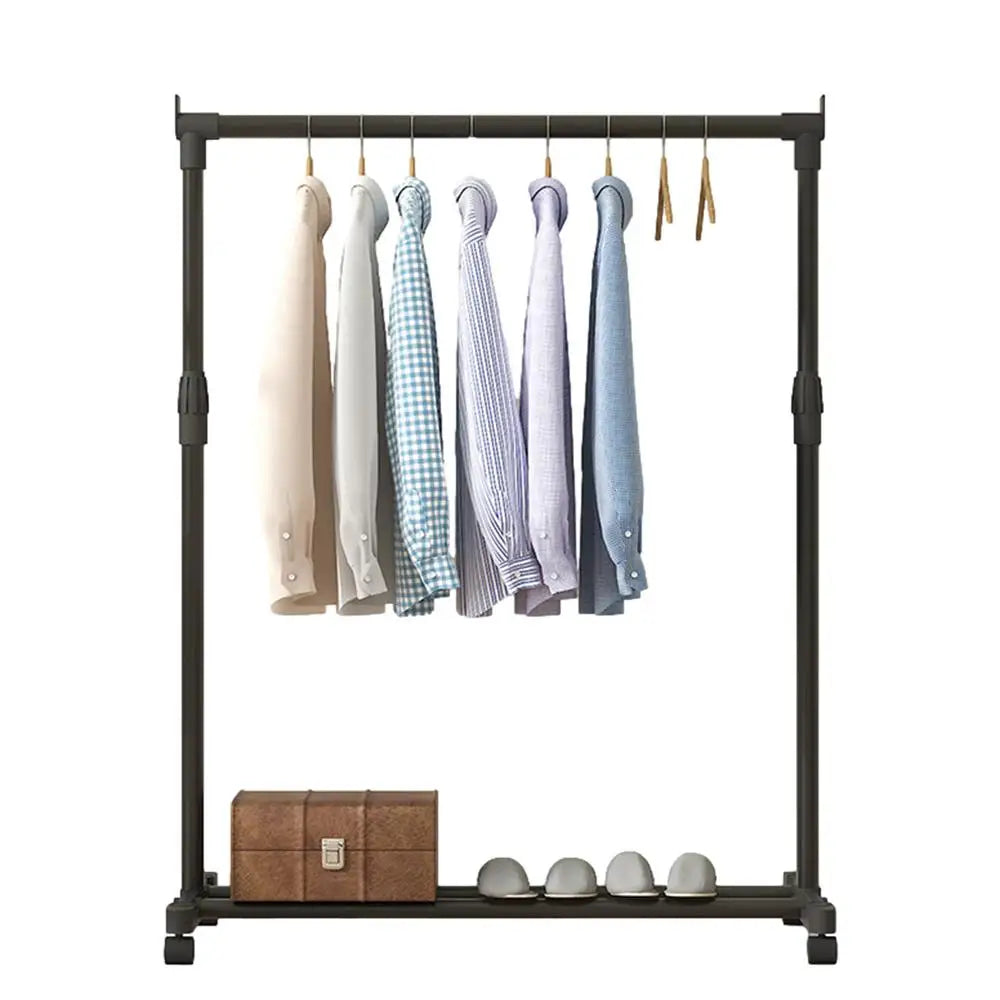 Clothes Rack With Wheels Metal Telescopic Adjustable Laundry Shop Living Room Bedroom Garment Rack Heavy-duty Standing Hanger