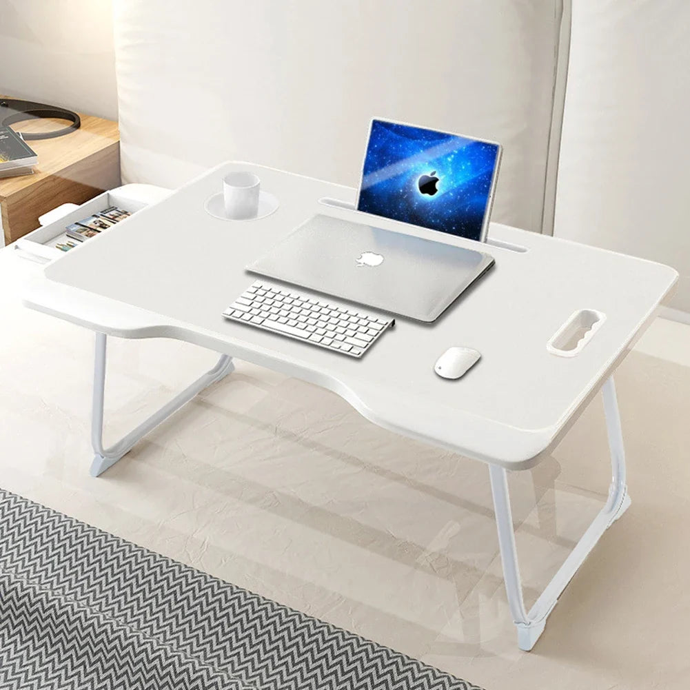 Foldable portable laptop bed desk with drawer for laptop, 60cmW x 42cmD x 28cmH