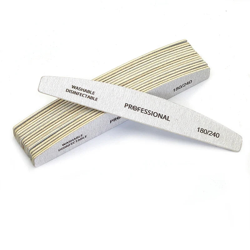 10pcs/Lot Wooden Nail Files Professional 100 180 240 Emery Board Manicure Buffer Grey Boat Double-sided Wooden Pedicure Buffers
