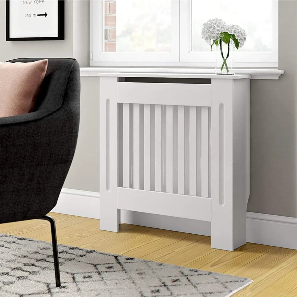 BRIEFNESS Radiator cover Wooden wall-mounted White painted MDF cupboard heater cover Modern heating cover Barbecue cabinet shelf