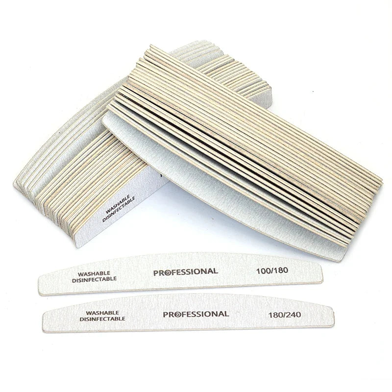 10pcs/Lot Wooden Nail Files Professional 100 180 240 Emery Board Manicure Buffer Grey Boat Double-sided Wooden Pedicure Buffers