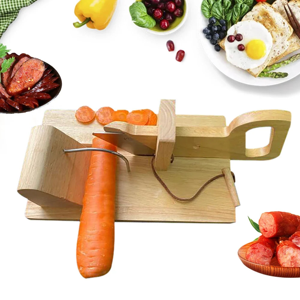 Sturdy Wood Sausage Cutting Machine With Stainless Steel Blade Sausage Slicer
