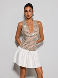 Siran Halterneck Satin Crystal Mini Dress