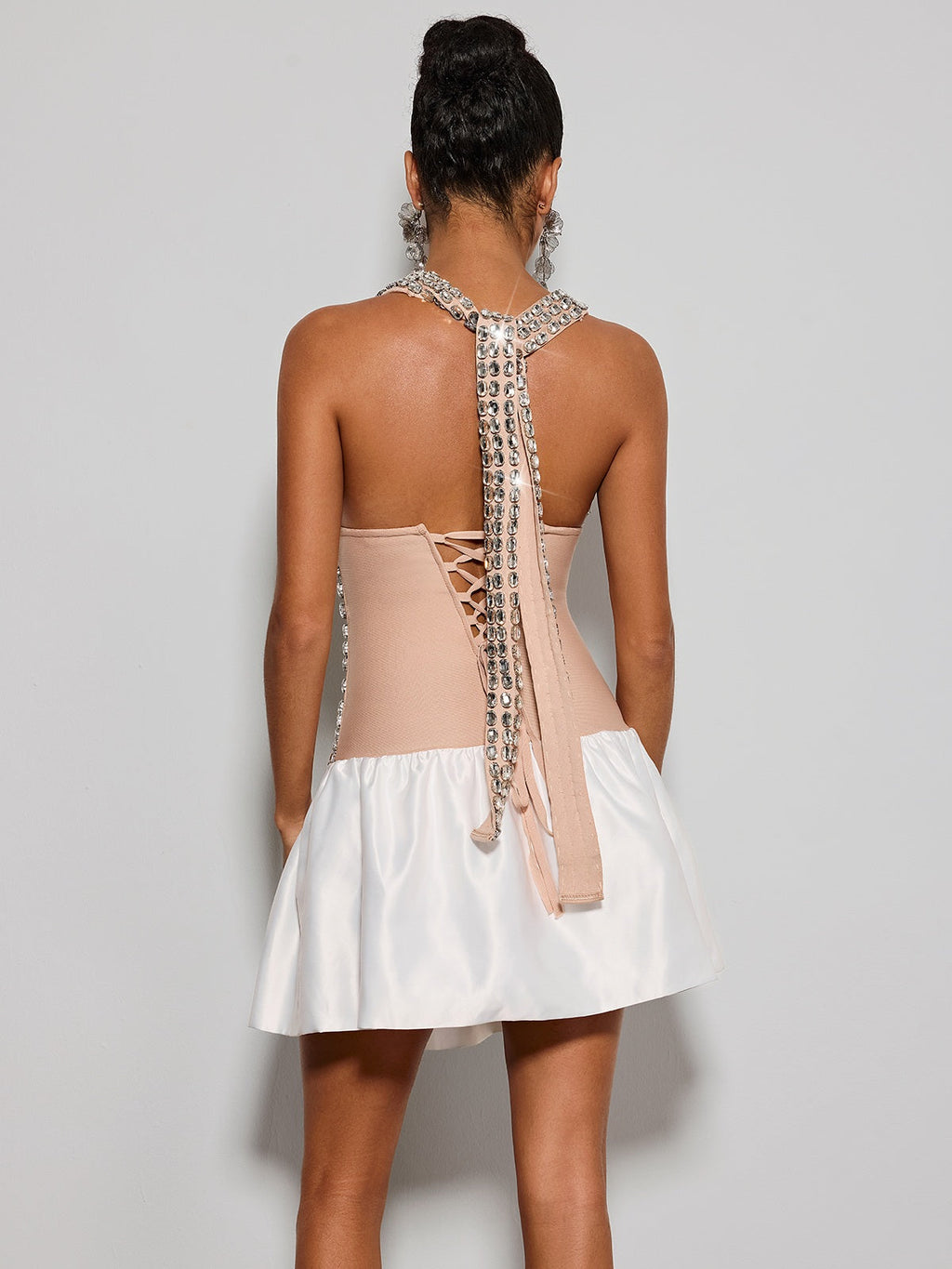 Siran Halterneck Satin Crystal Mini Dress