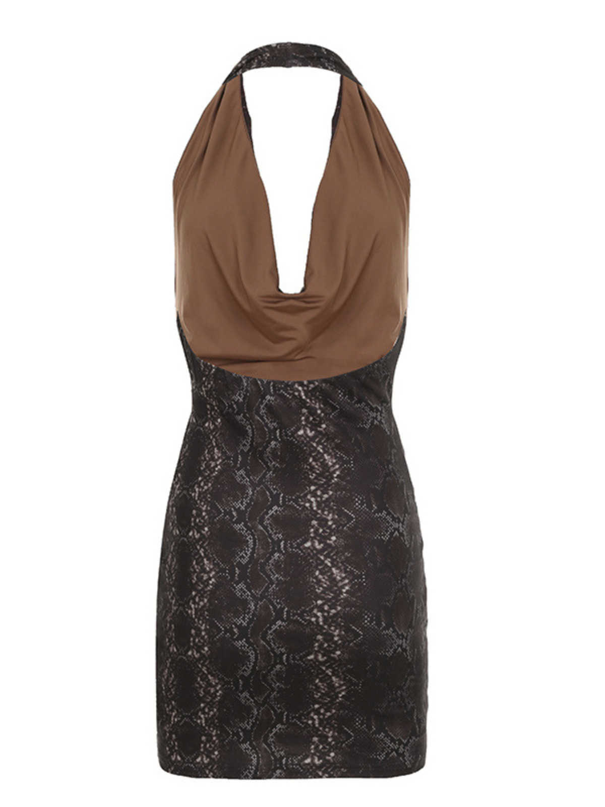 Syvandrix Cowl Neck Snake Printed Mini Dress
