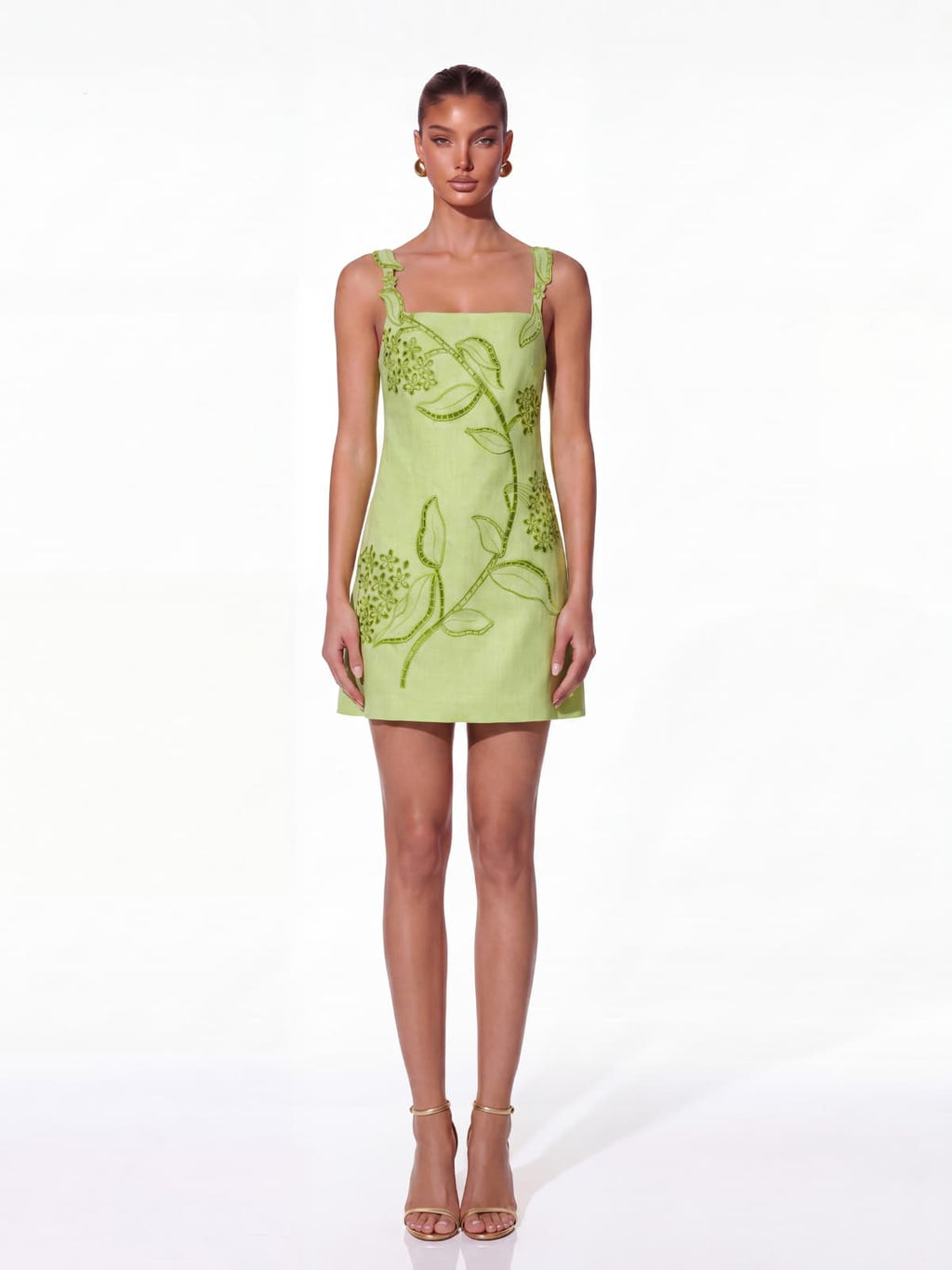 Thornric Sleeveless Embroidered Mini Dress In Green