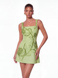 Thornric Sleeveless Embroidered Mini Dress In Green