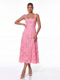 Triven Square Collar Flower Midi Dress