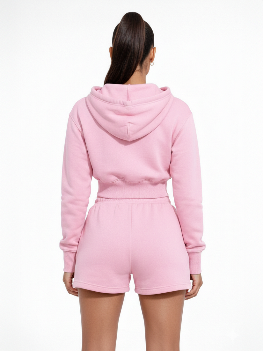 Cropped Zip Up Hoodie & Shorts Co-ord