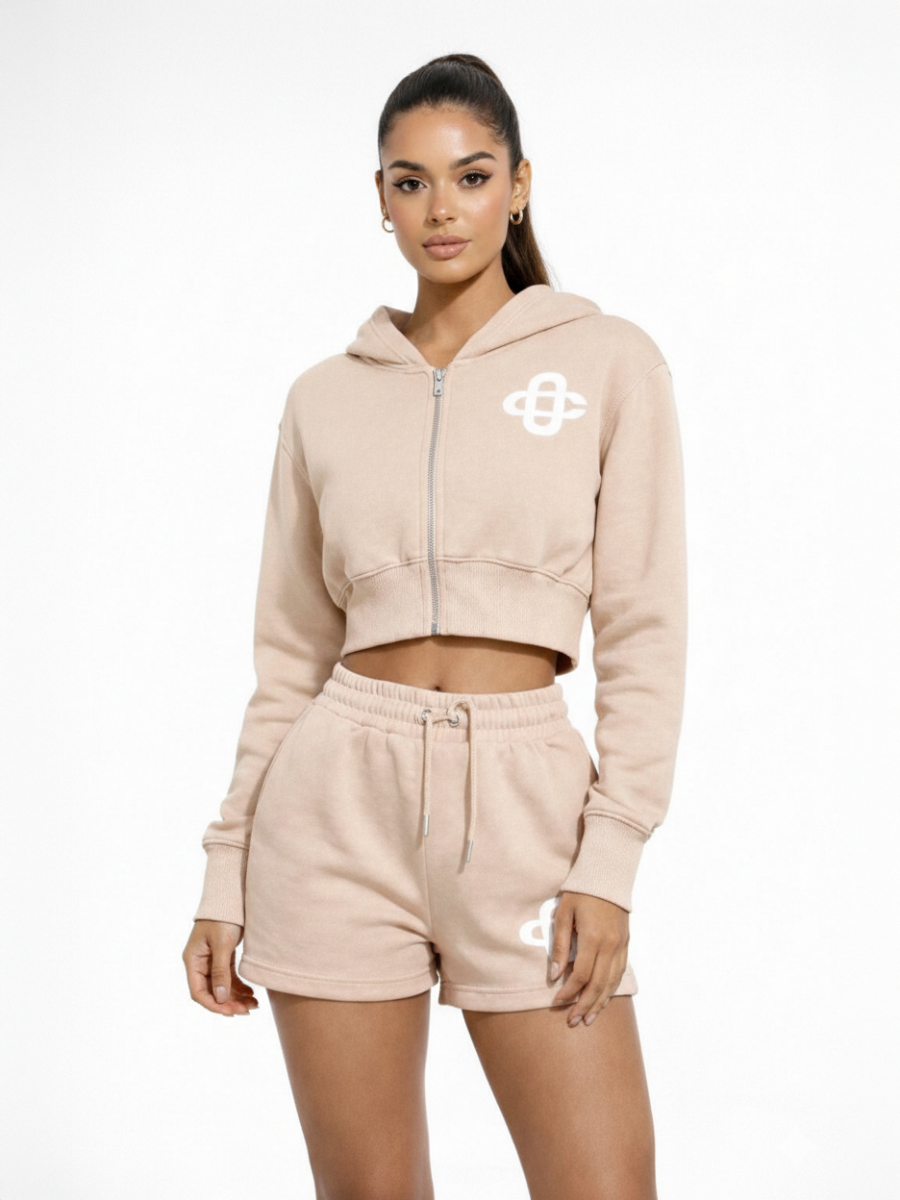 Cropped Zip Up Hoodie & Shorts Co-ord