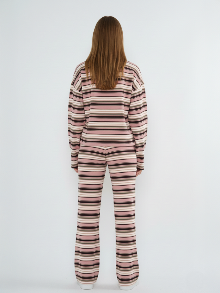 Rugby Collar Stripe Sweatshirt & Trouser Set
