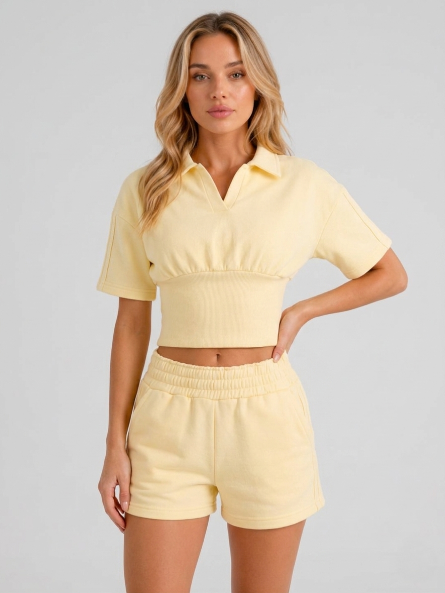 Short Sleeve Polo Top & Shorts Set