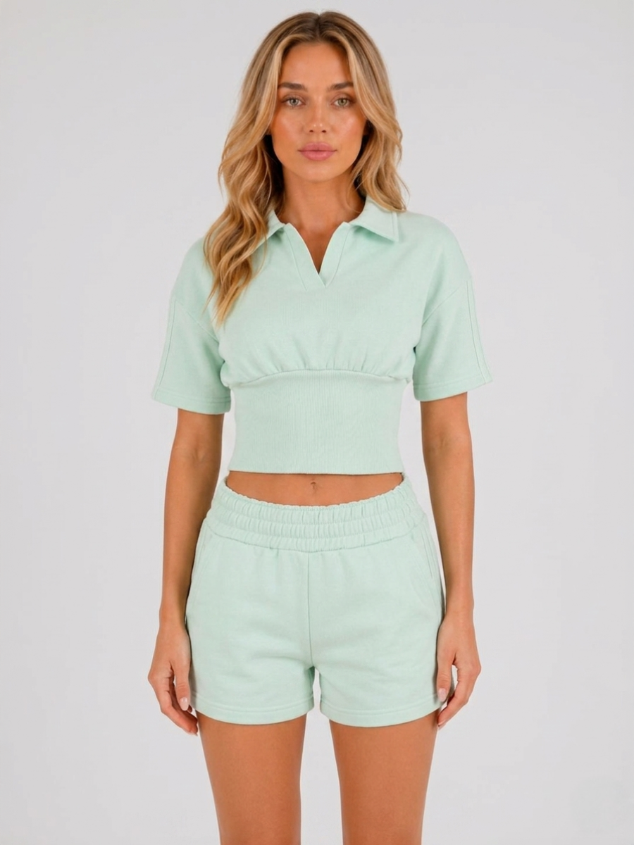 Short Sleeve Polo Top & Shorts Set