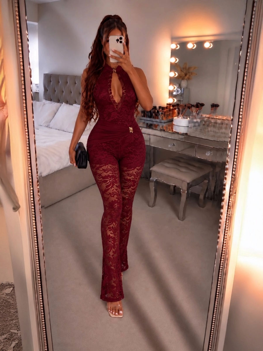 Buckle Detail Sleeveless Lace Jumpsuit
