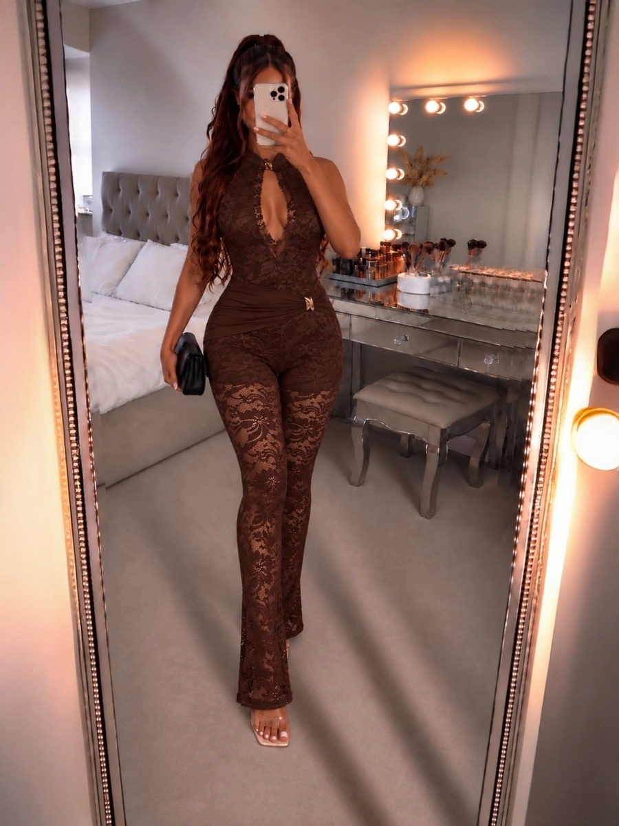 Buckle Detail Sleeveless Lace Jumpsuit