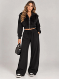 Faux Fur Zip-Up Hoodie & Wide Leg Jogger Co-Ord Set