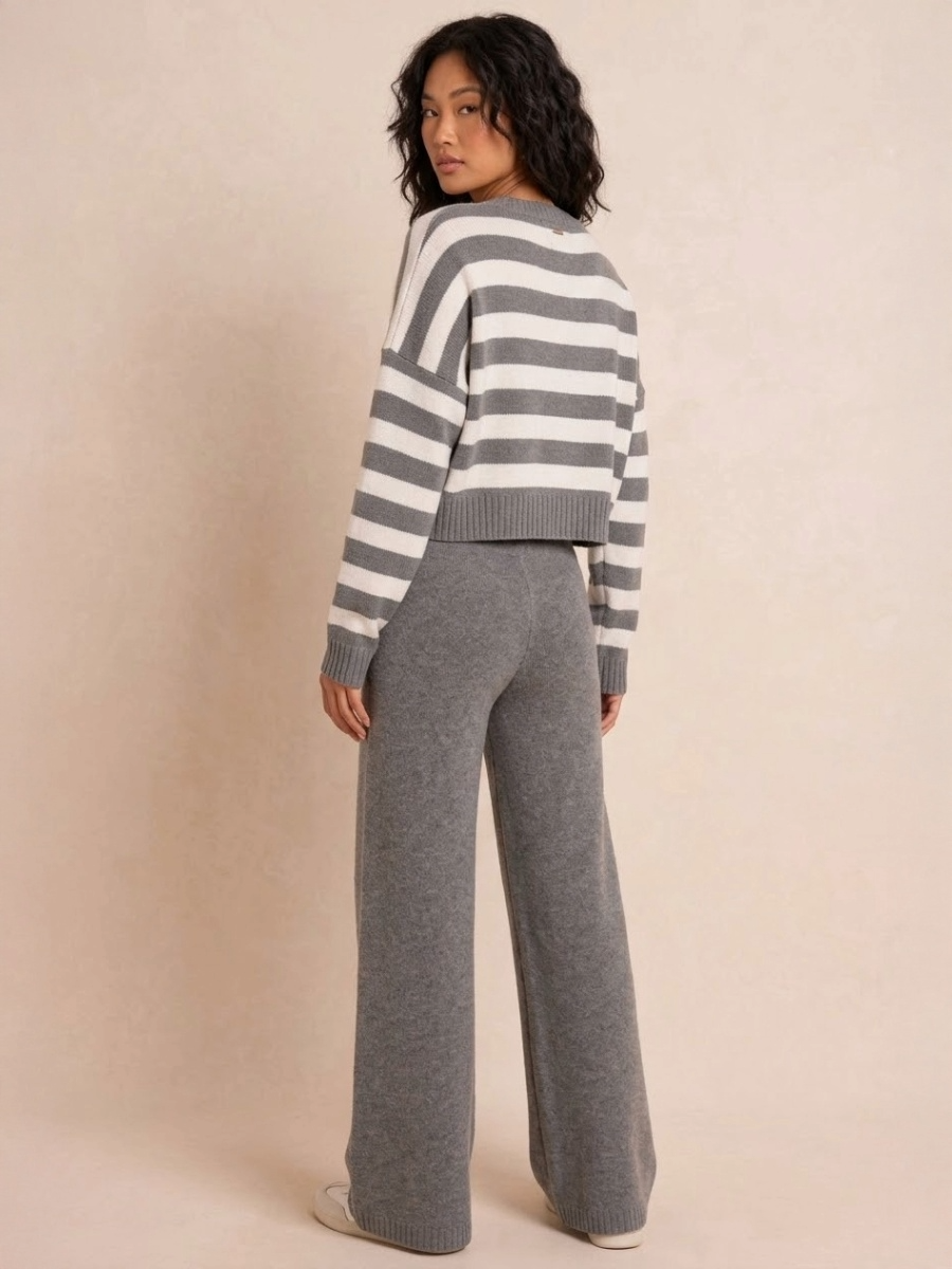 Striped Knit Cardigan & Wide Leg Trouser Co-Ord Set