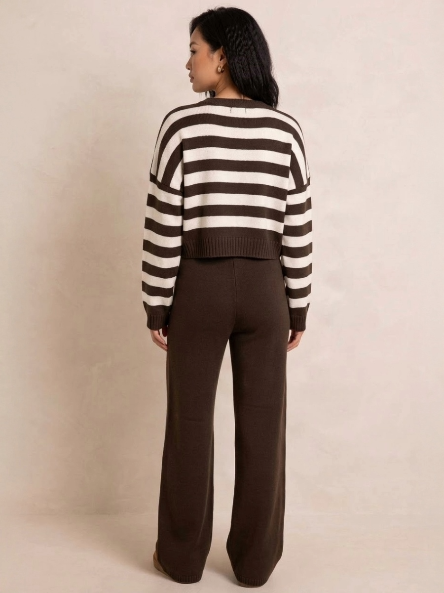 Striped Knit Cardigan & Wide Leg Trouser Co-Ord Set