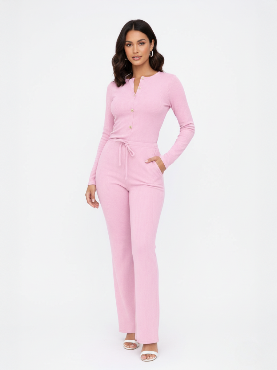 Long Sleeve Button Top & Wide Leg Trouser Set