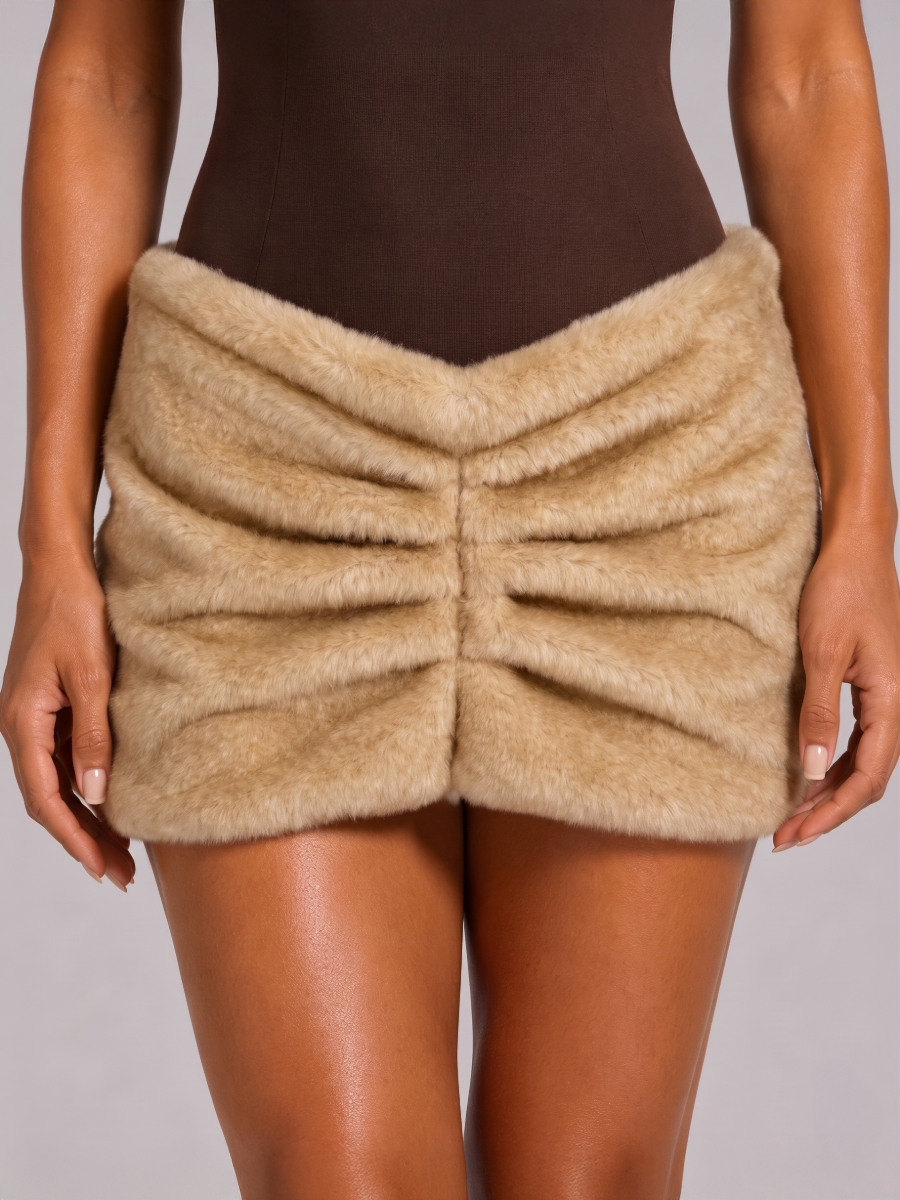 Faux Fur Ruched Mini Skirt