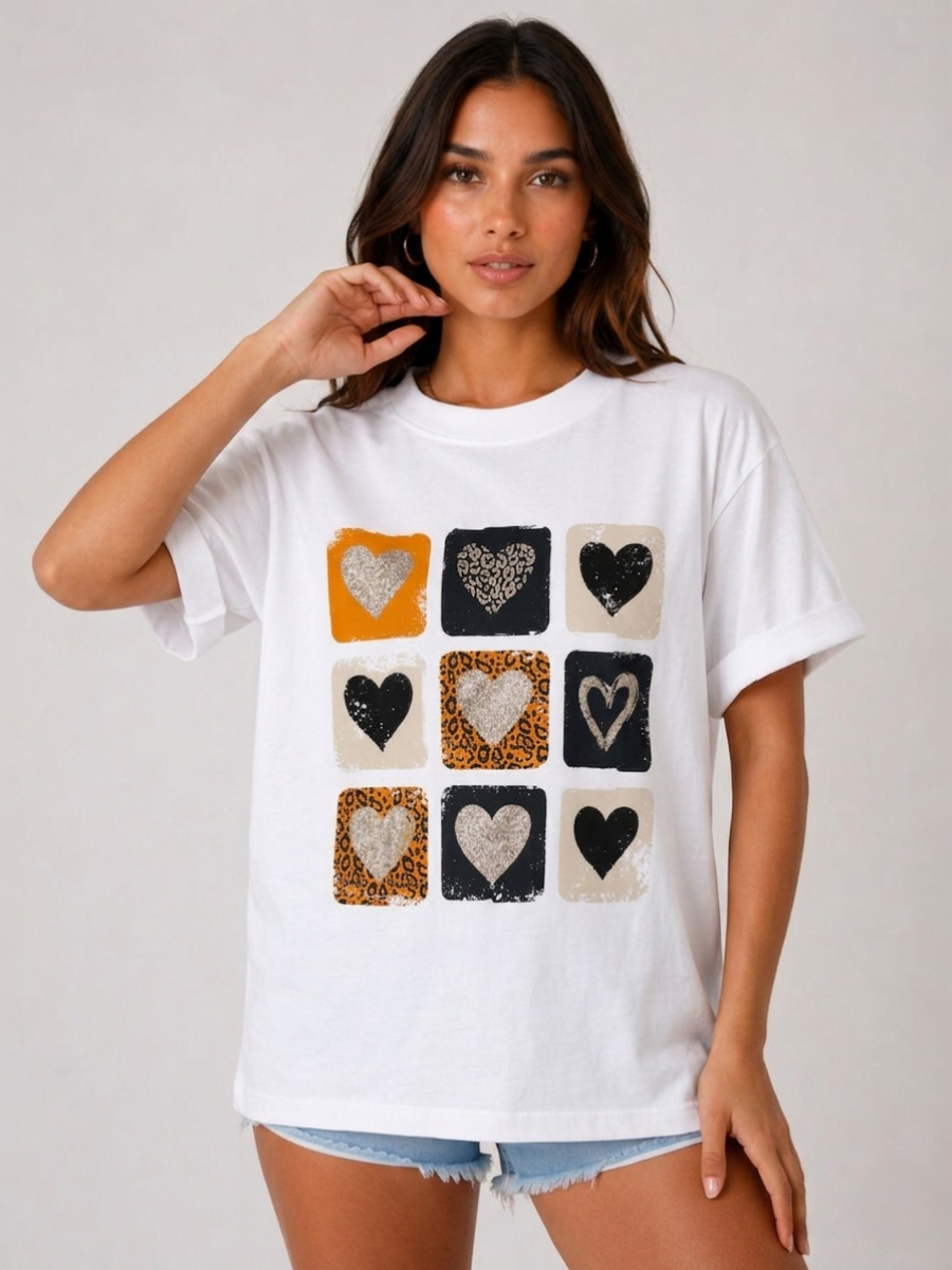 Leopard print & heart graphic design T-Shirt